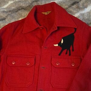 Vintage Official Boy Scouts Red Wool  Shirt Jacket W/Bull Applique